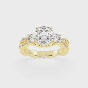 Round Cut Fancy Lab Grown Diamond Engagement Ring with Twisted Pave