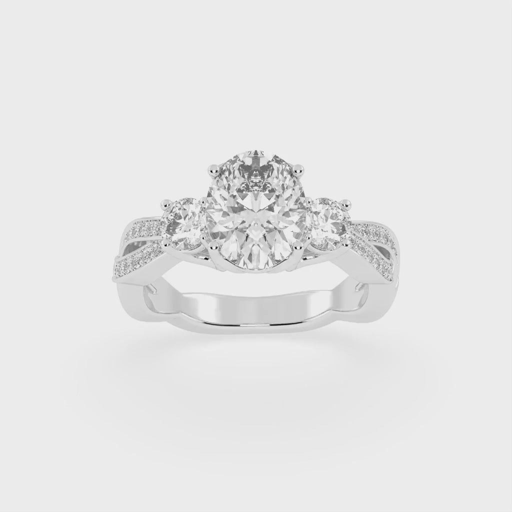 Oval cut Fancy Lab Grown Diamond Engagement Ring with Twisted Pave