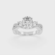 Oval cut Fancy Lab Grown Diamond Engagement Ring with Twisted Pave