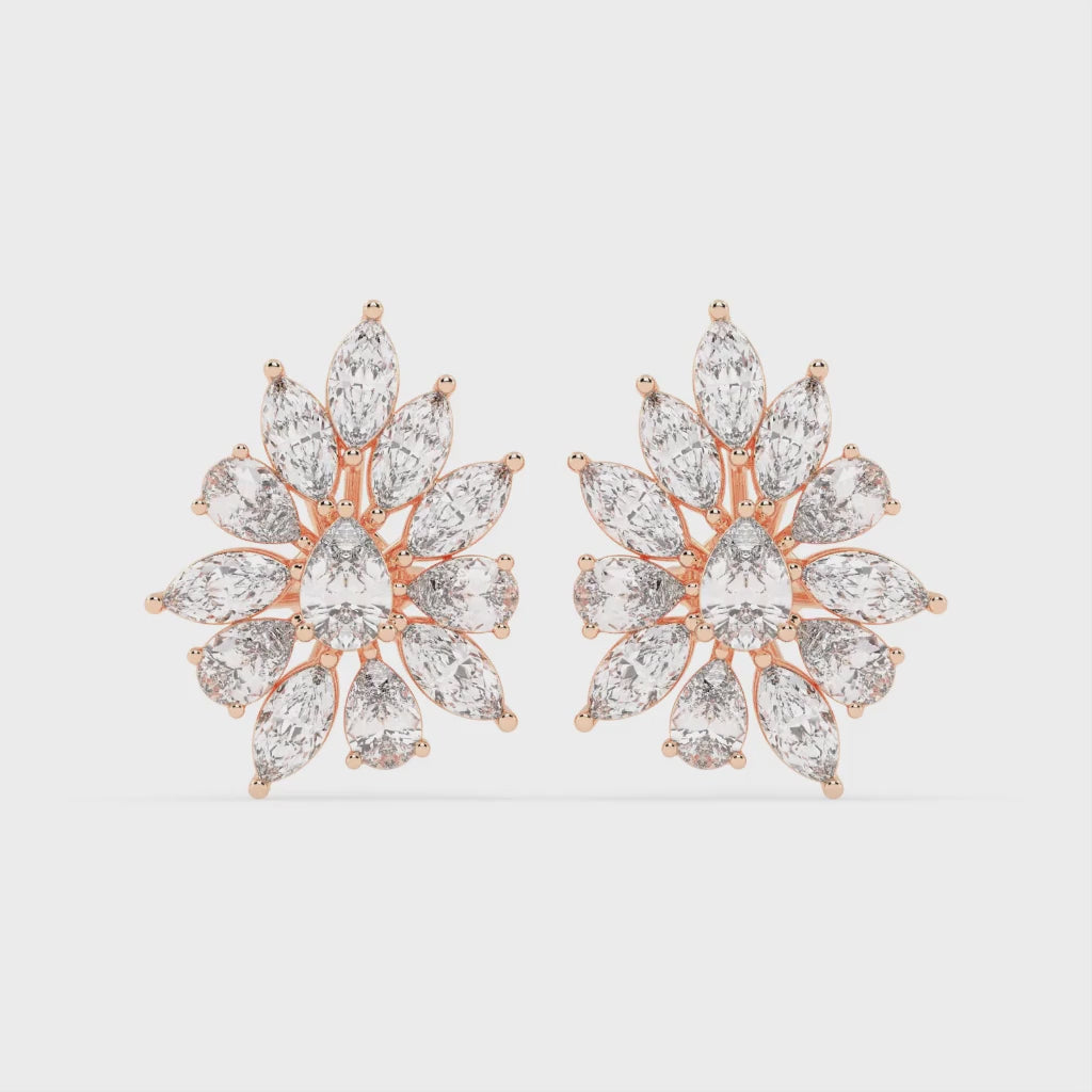 Flower Style Marquise and Pear cut 4.64 Cttw Lab Grown Diamond Earrings