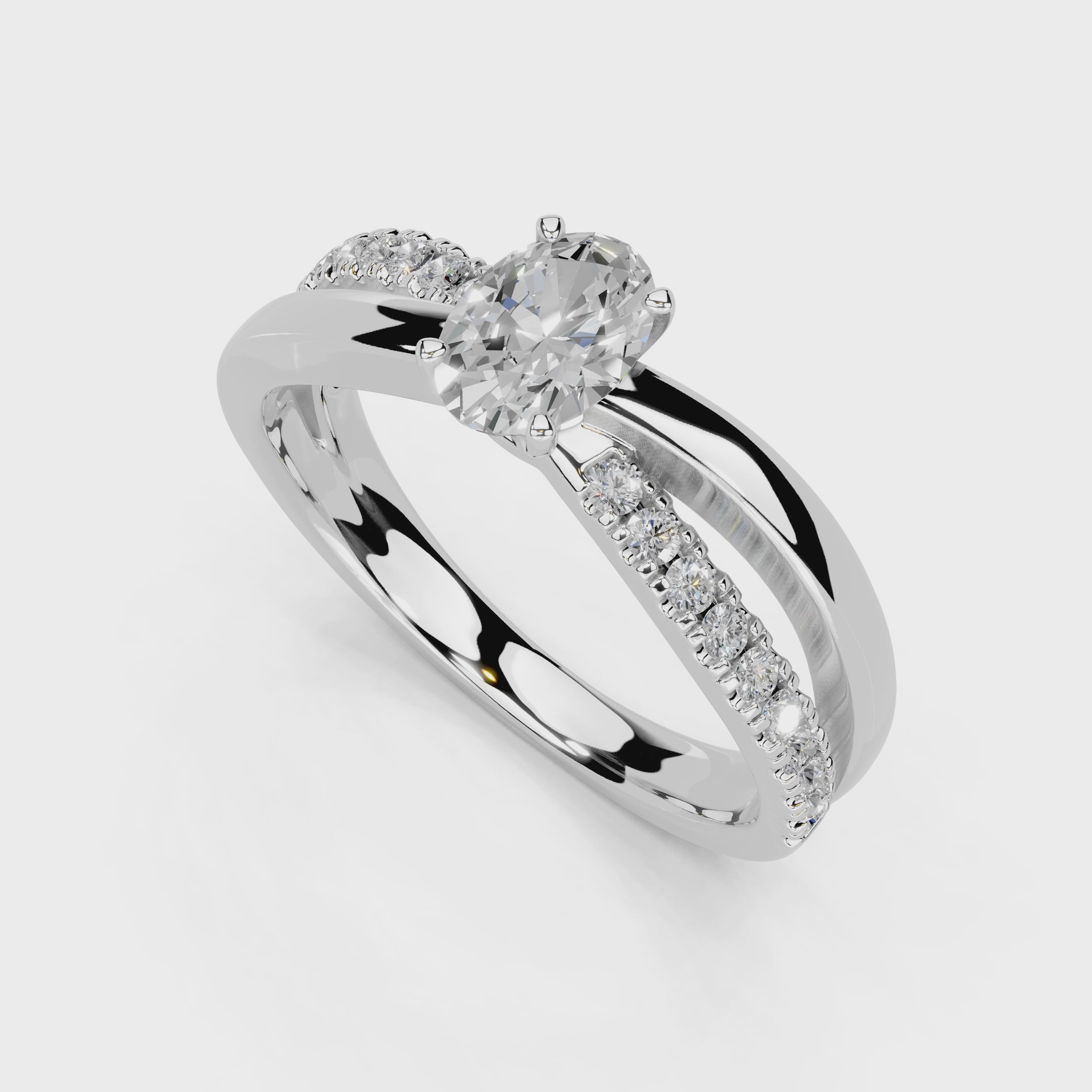 Oval Cut Split Shank Lab Grown Diamond Engagement Ring with side stones