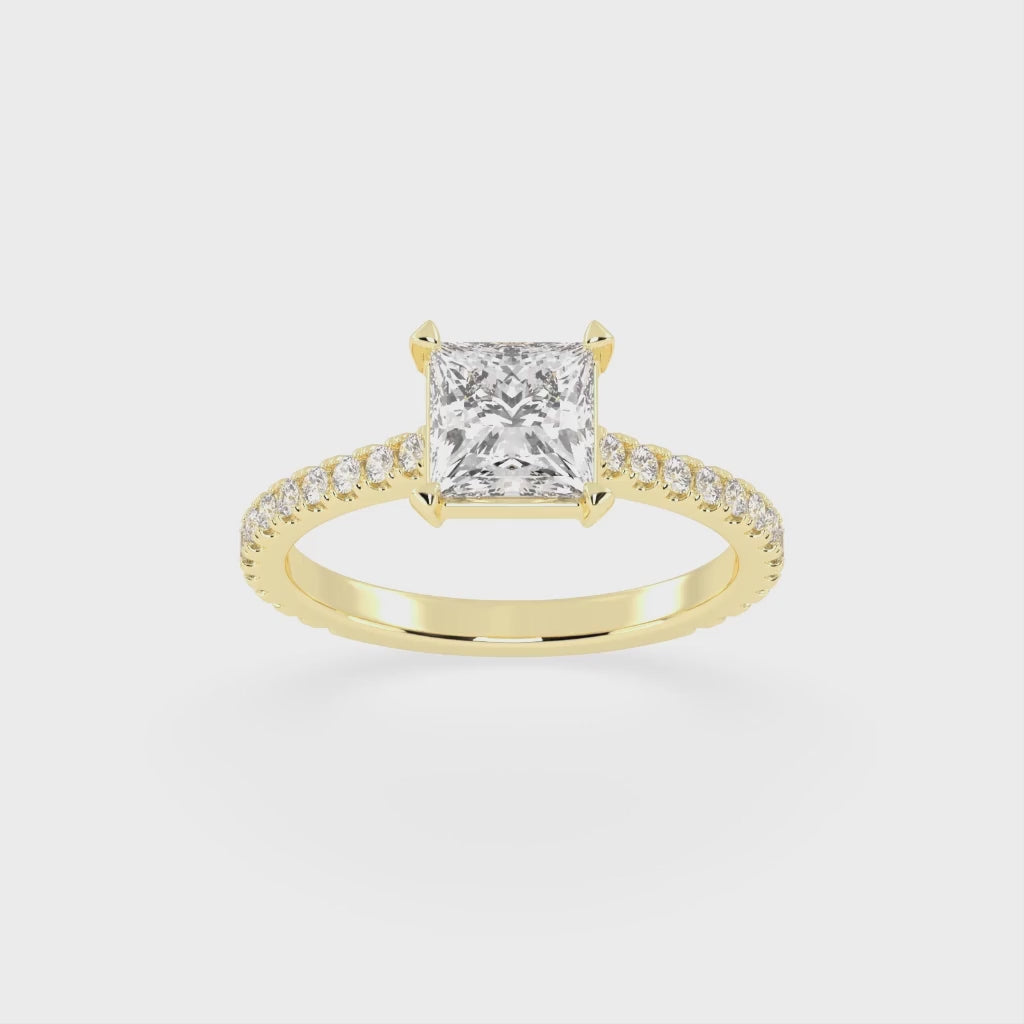 Princess Cut Four Prong Pave  Lab Grown Diamond Engagement Ring