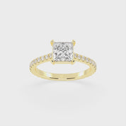 Princess Cut Four Prong Pave  Lab Grown Diamond Engagement Ring