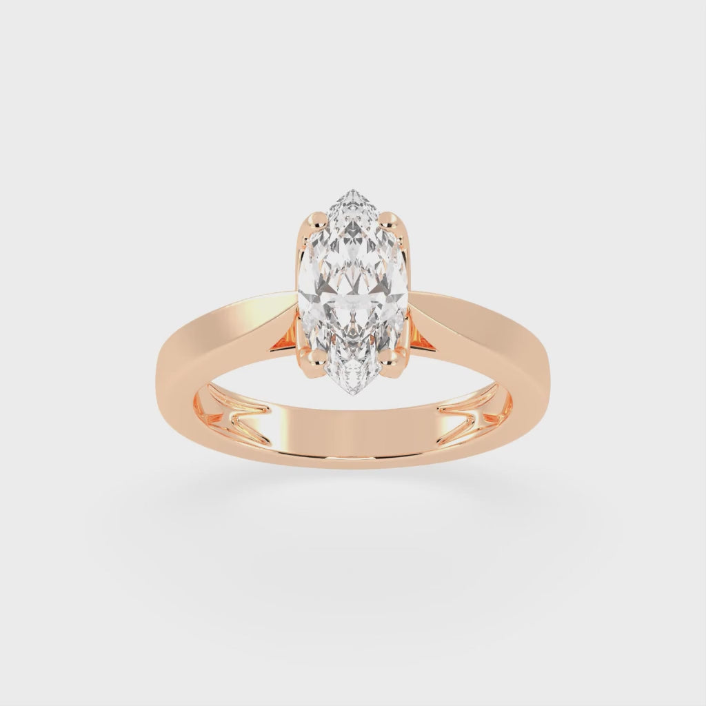 Marquise Cut Petal-shaped Solitaire Lab Grown Diamond Engagement Ring (3.5 mm width)