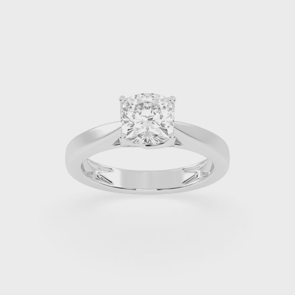 Cushion Cut Petal-shaped Solitaire Lab Grown Diamond Engagement Ring (3.5 mm width)