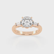 Cushion Cut Baguette Accent Lab Grown Diamond Engagement Ring