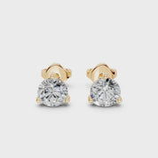 Three Prong Round Diamond Studs (14K Yellow Gold, 1 CT Total Weight)