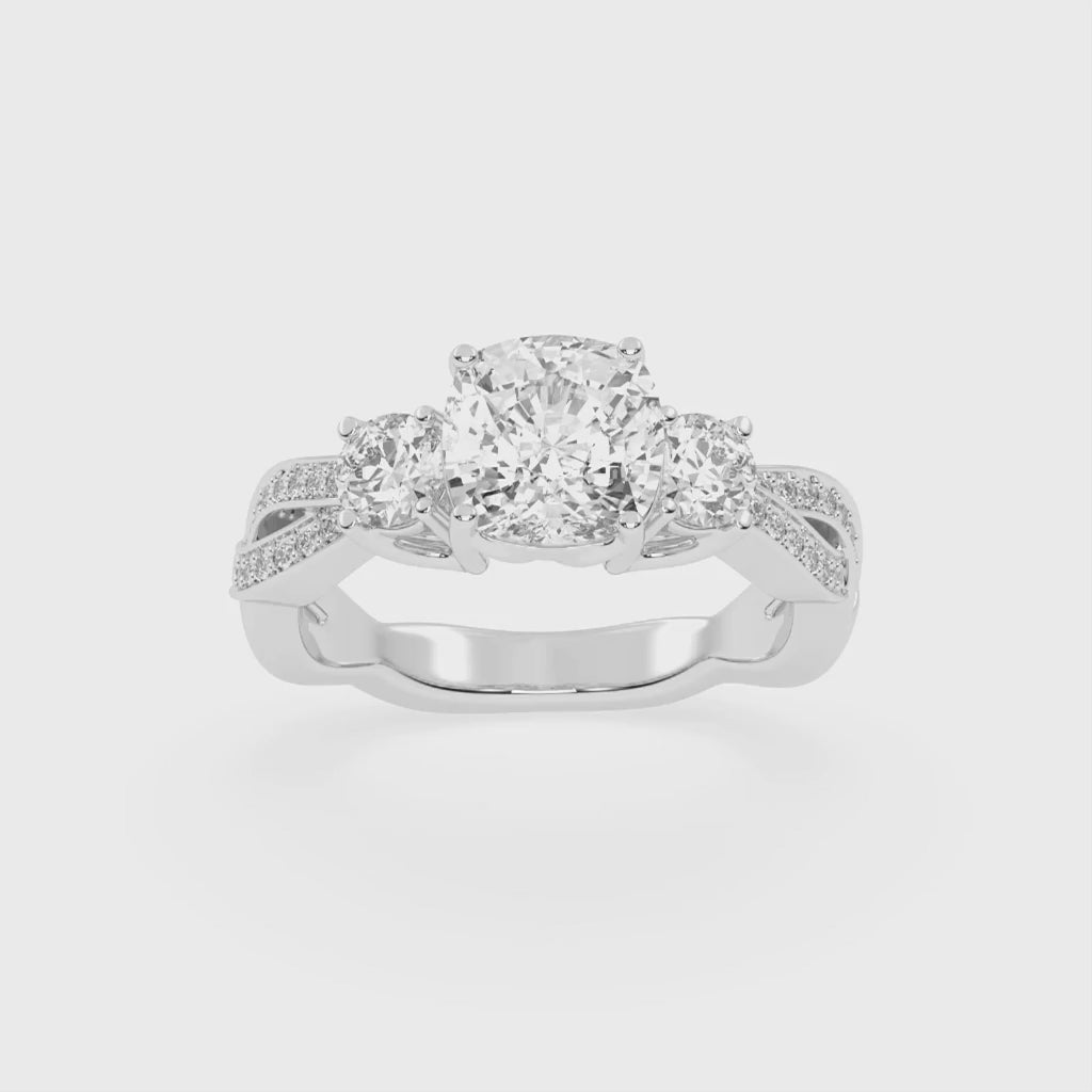 Cushion Cut Fancy Lab Grown Diamond Engagement Ring with Twisted Pave