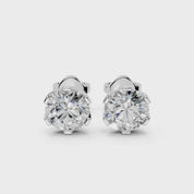 Six Prong Round Diamond Studs - Aria (14K White Gold, 1 CT Total Weight)