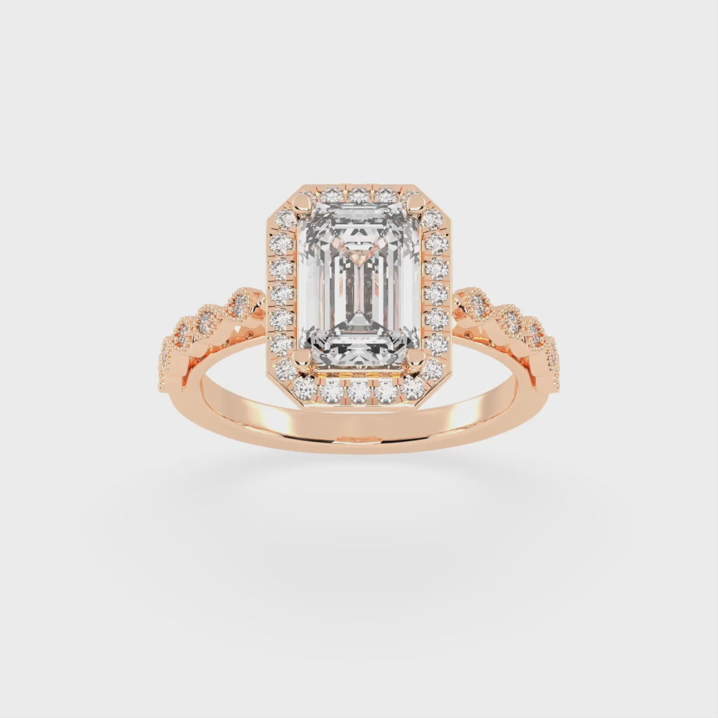 Emerald Cut Halo Lab Grown Diamond Engagement Ring