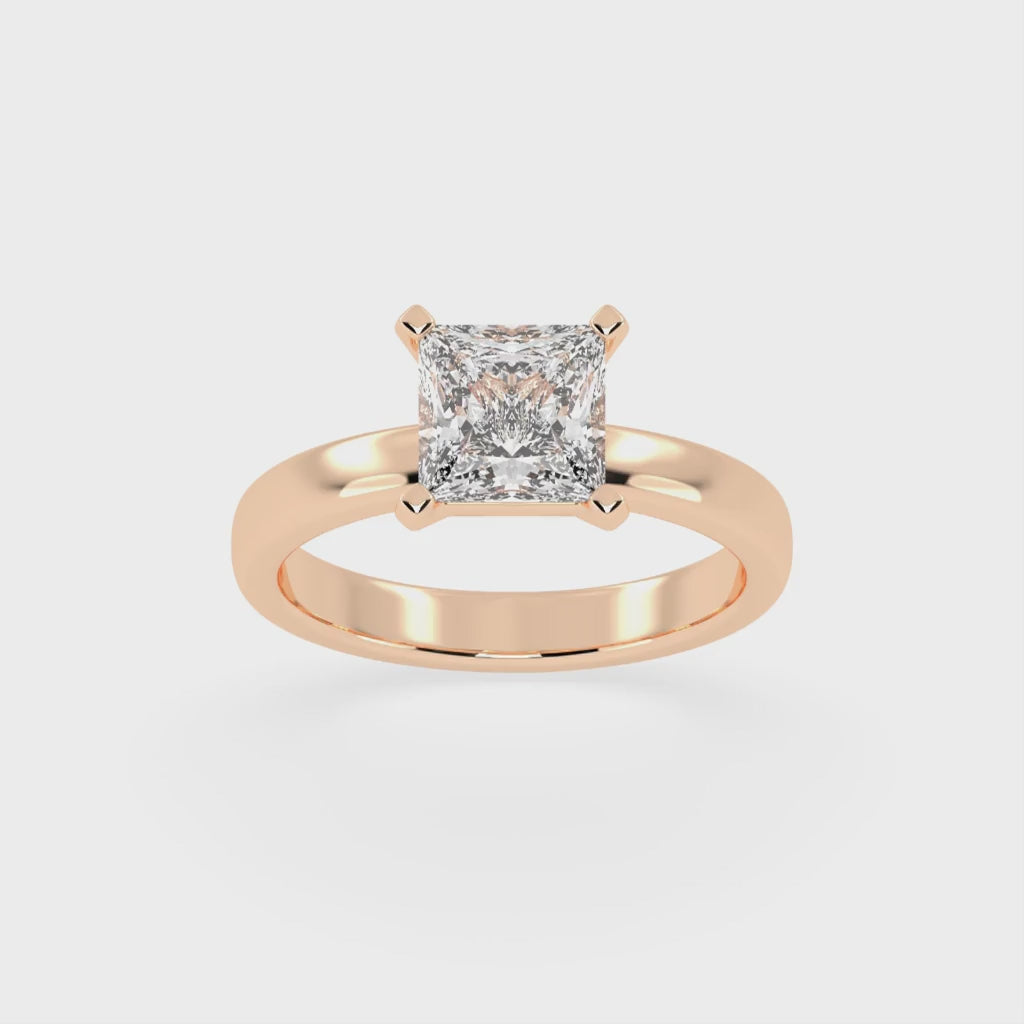 Princess Cut Square Prongs Solitaire Lab Grown Diamond Engagement Ring (3mm width)