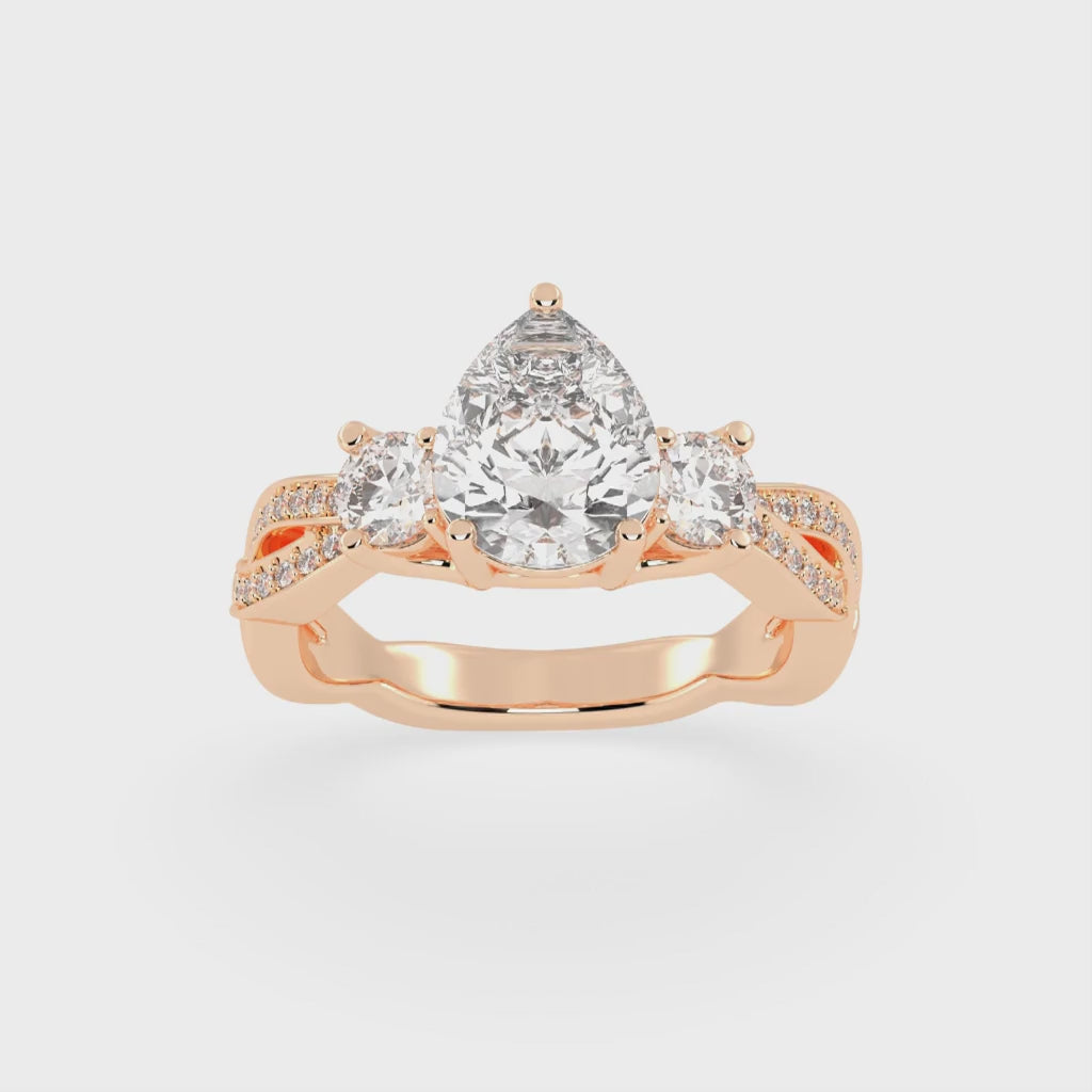 Pear Cut Fancy Lab Grown Diamond Engagement Ring with Twisted Pave