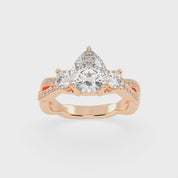 Pear Cut Fancy Lab Grown Diamond Engagement Ring with Twisted Pave