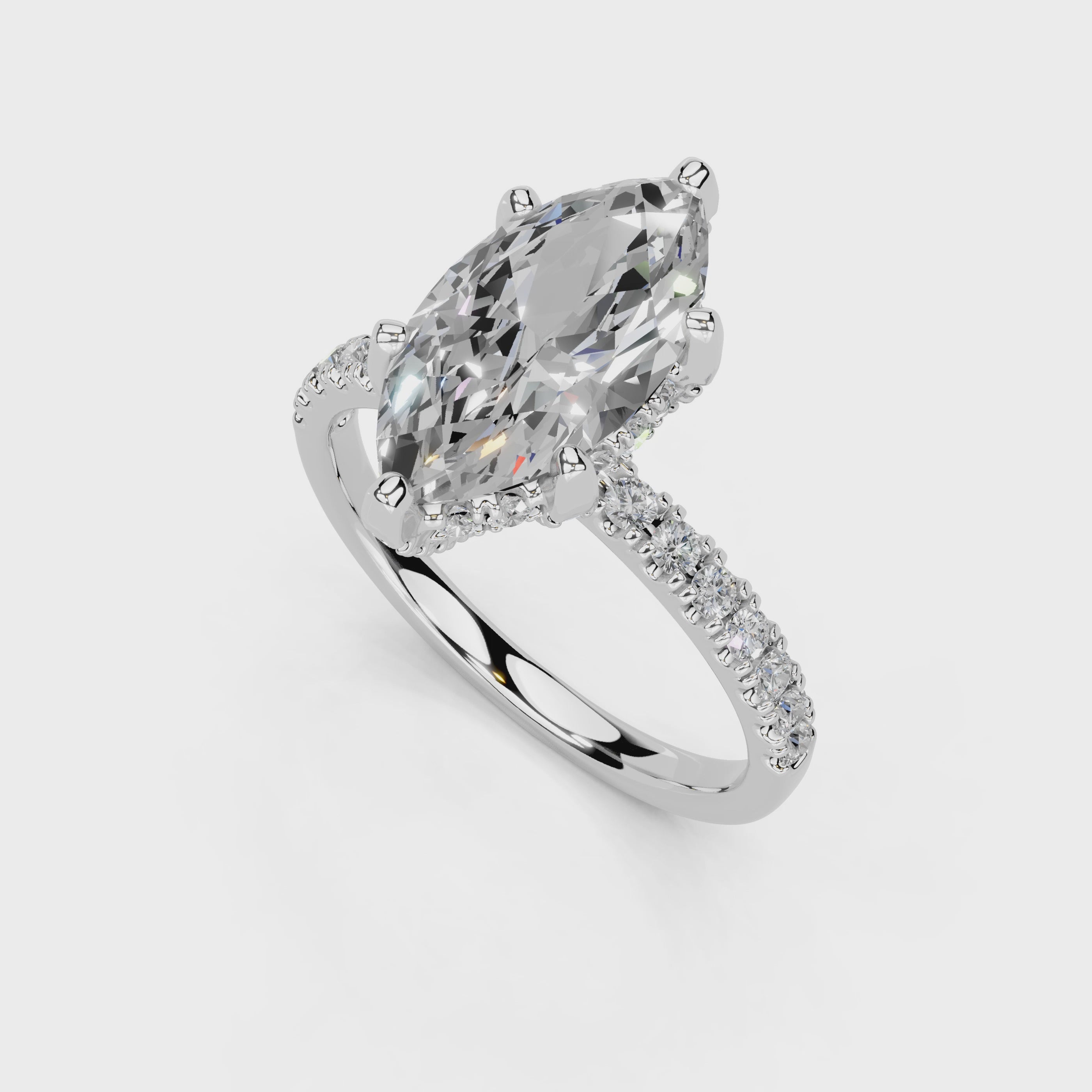 Marquise Cut Hidden Halo Pave  Lab Grown Diamond Engagement Ring