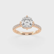 Pave Lab Grown Diamond Engagement Ring with Cushion Center Stone and Hidden Halo Setting