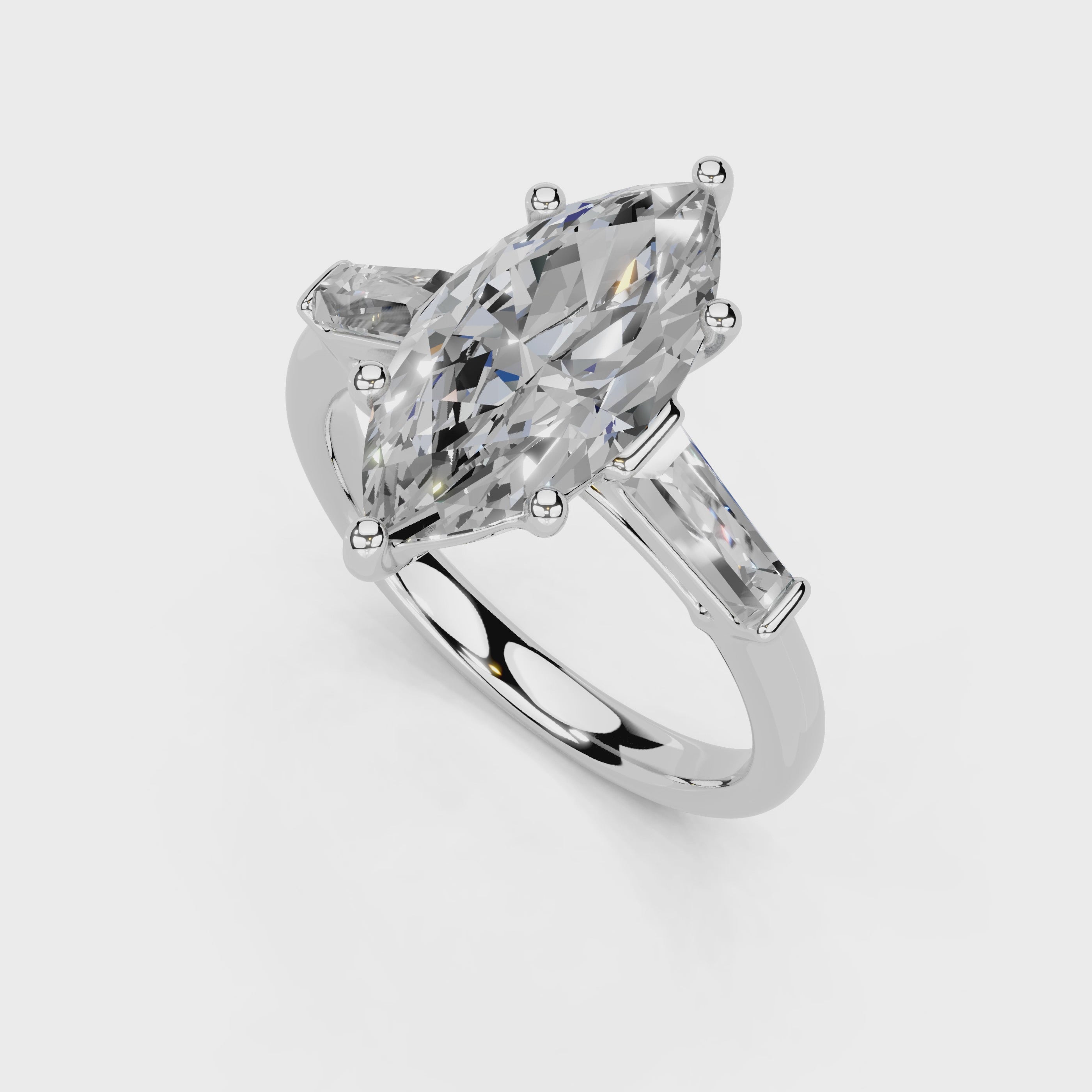 Marquise Cut Baguette Accent Lab Grown Diamond Engagement Ring