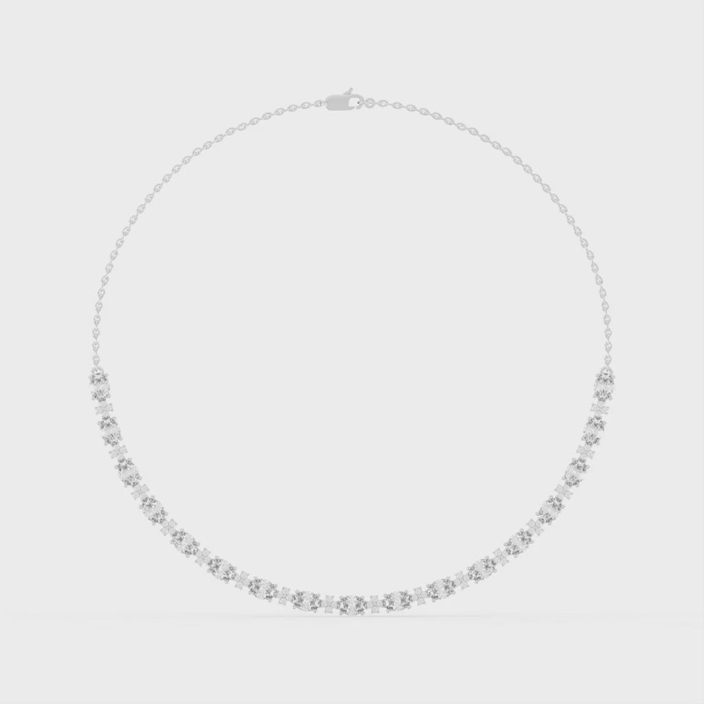 Oval and Round Cut Lab Grown Diamond Tennis Necklace