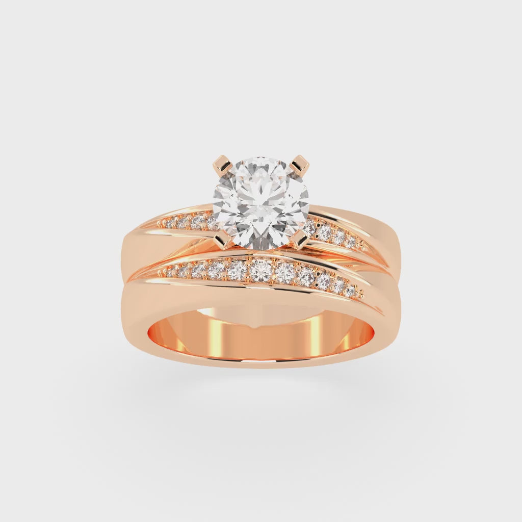 Round Cut Double Row Lab Grown Diamond Engagement Ring