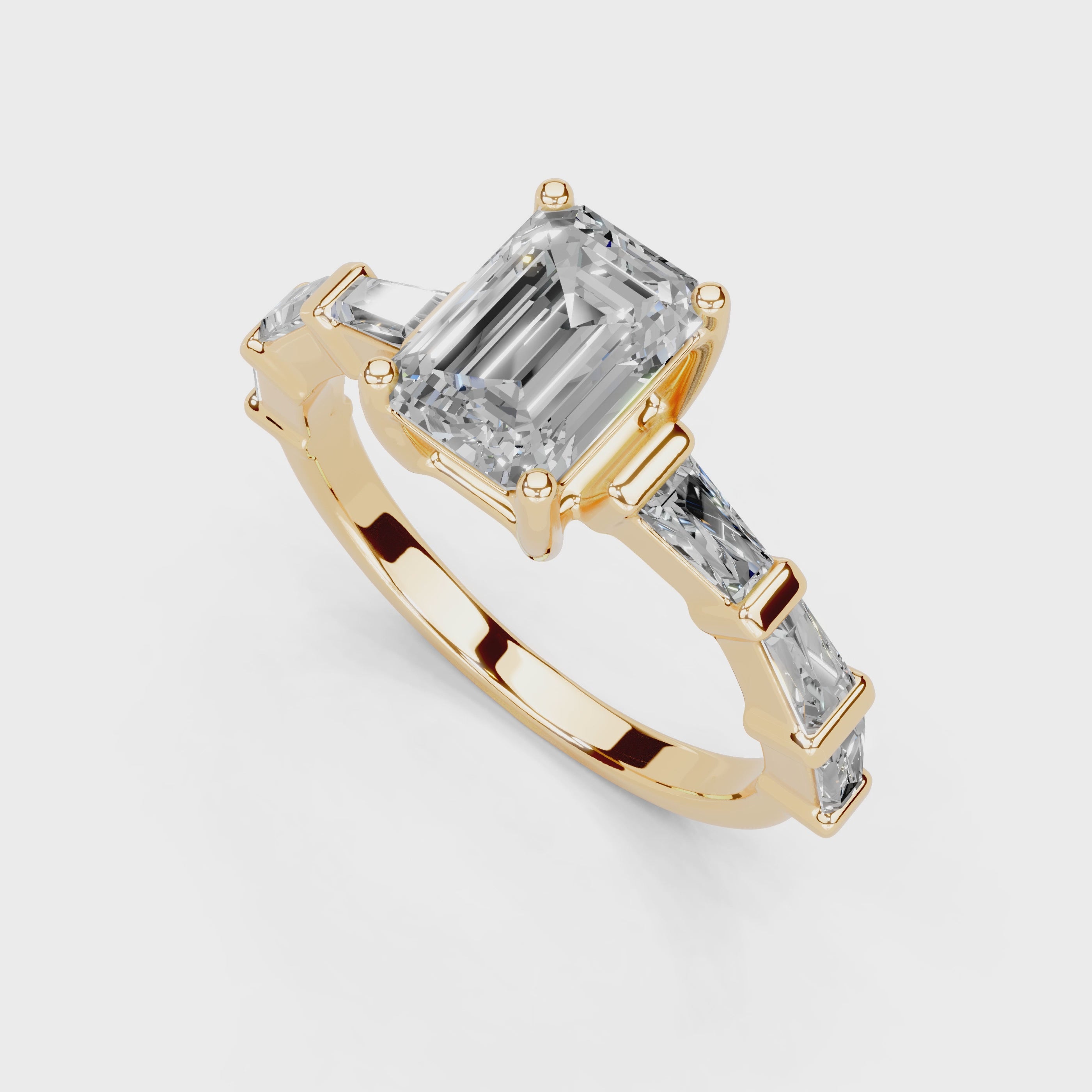 Emerald Cut Fancy Lab Grown Diamond Engagement Ring