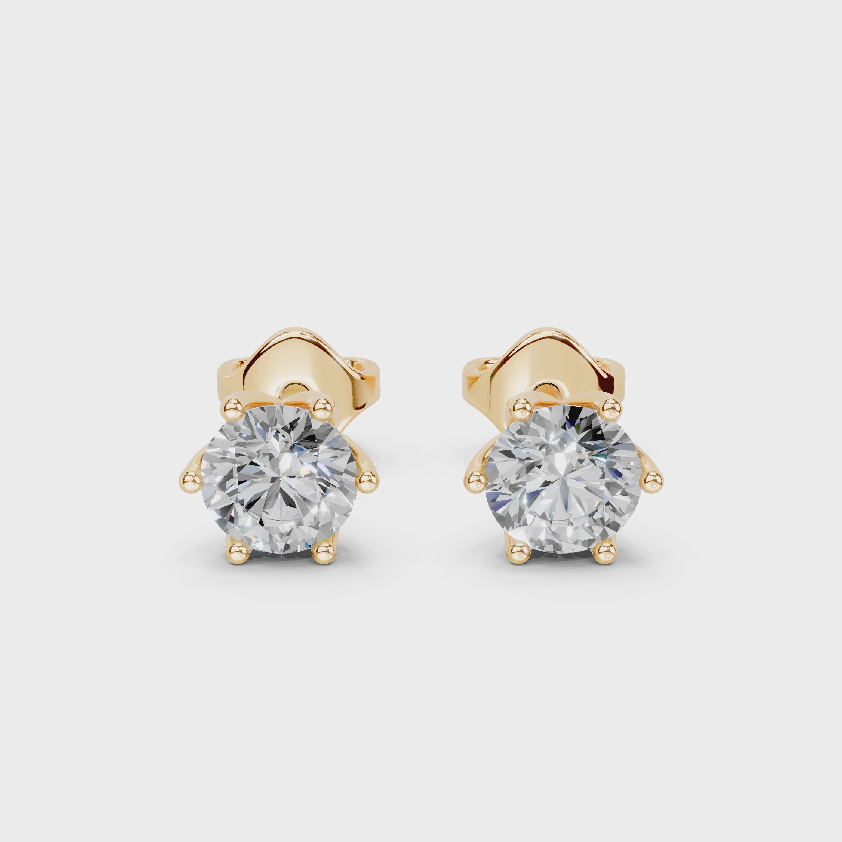 Six Prong Round Diamond Studs -  Elara (14K Yellow Gold, 1 CT Total Weight)