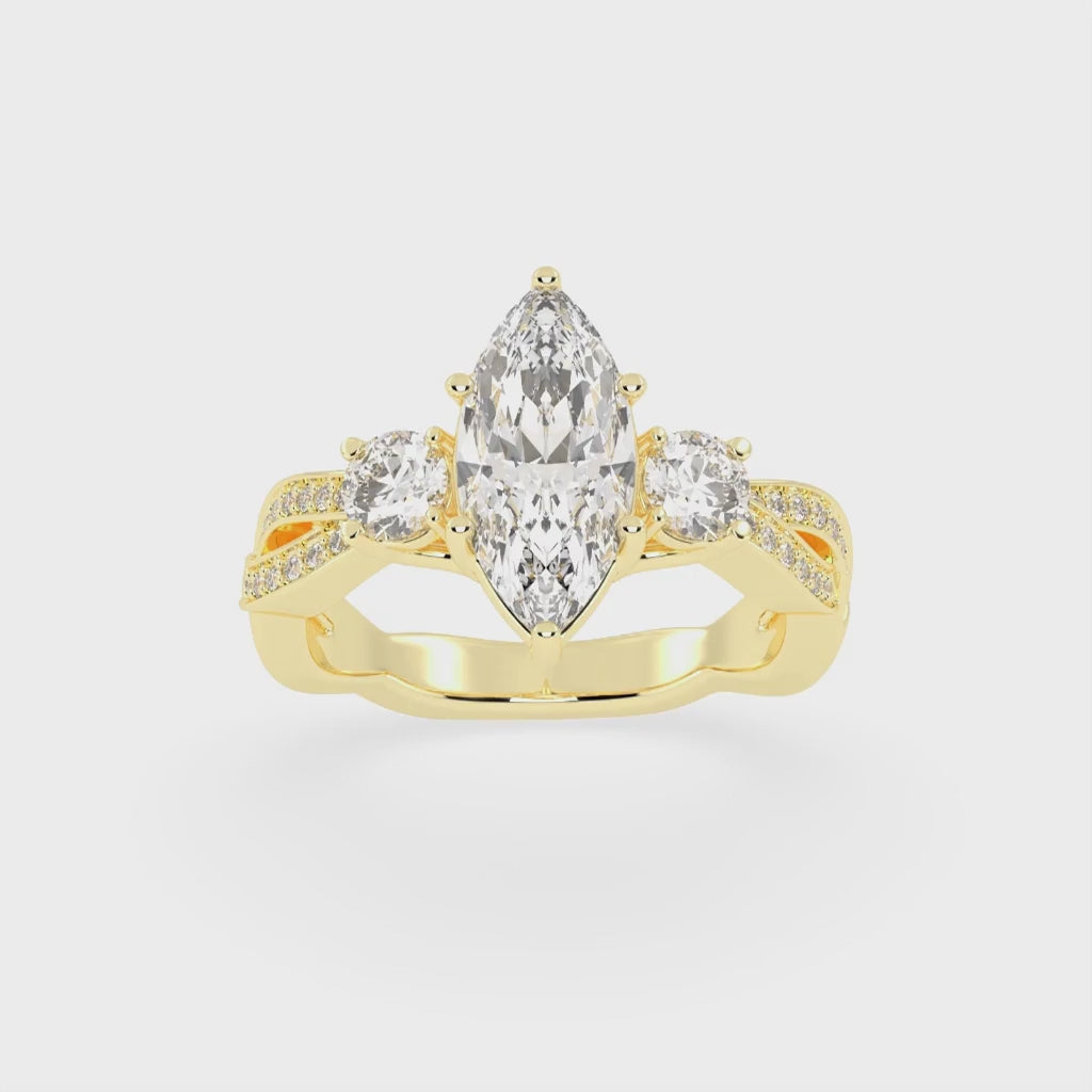 Marquise Cut Fancy Lab Grown Diamond Engagement Ring with Twisted Pave