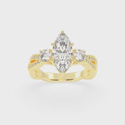 Marquise Cut Fancy Lab Grown Diamond Engagement Ring with Twisted Pave