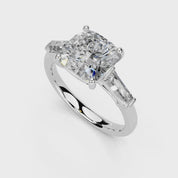 Cushion Cut Baguette Accent Lab Grown Diamond Engagement Ring