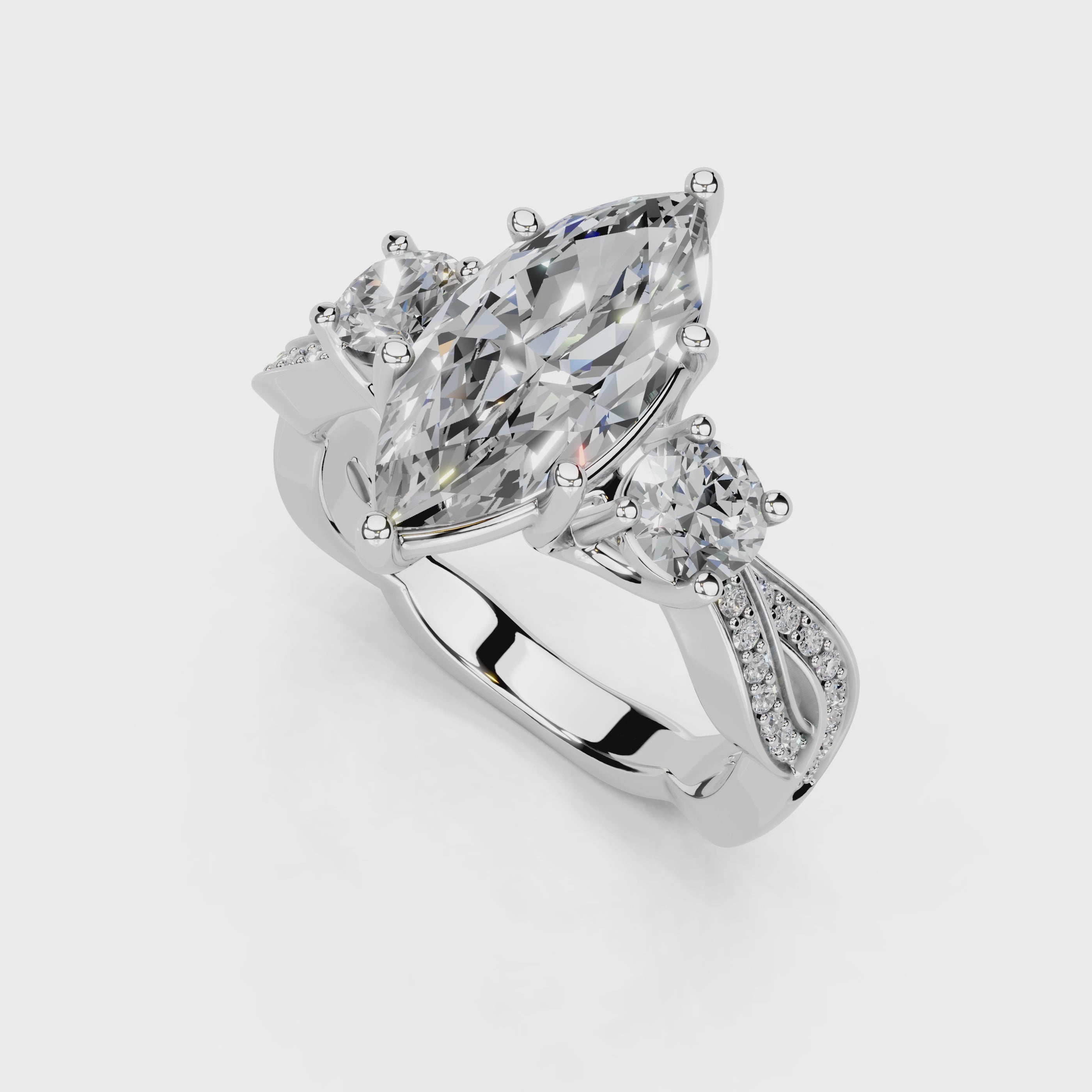 Marquise Cut Fancy Lab Grown Diamond Engagement Ring with Twisted Pave