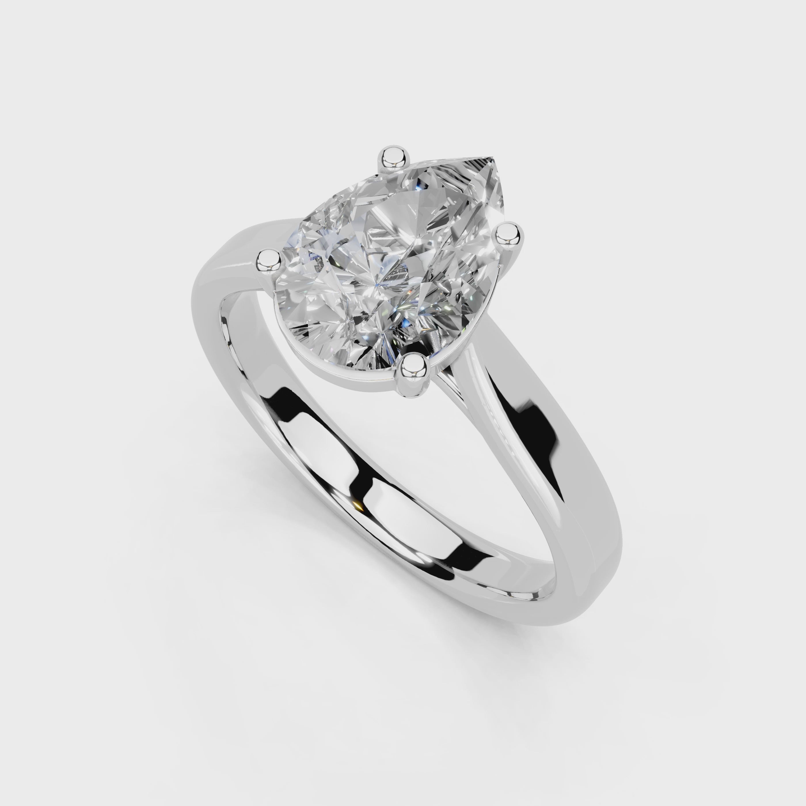 Pear Cut Cathedral Solitaire Lab Grown Diamond Engagement Ring (3mm width)