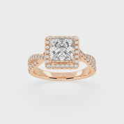 Princess cut Halo Lab Grown Diamond Engagement Ring with Twisted Pave Setting