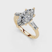 Marquise Cut Baguette Accent Lab Grown Diamond Engagement Ring