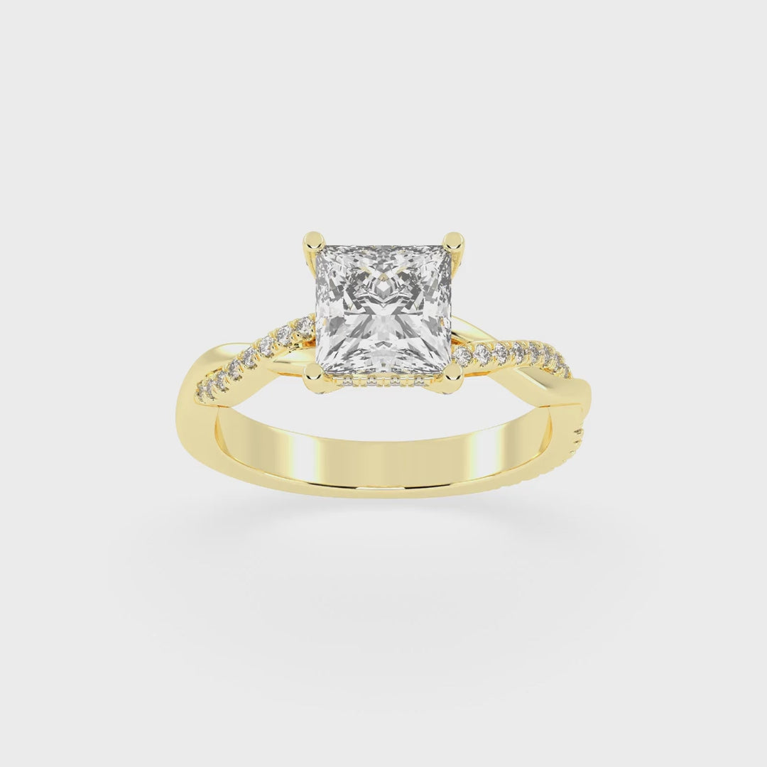 Pave Lab Grown Diamond Engagement Ring with Princess Center Stone