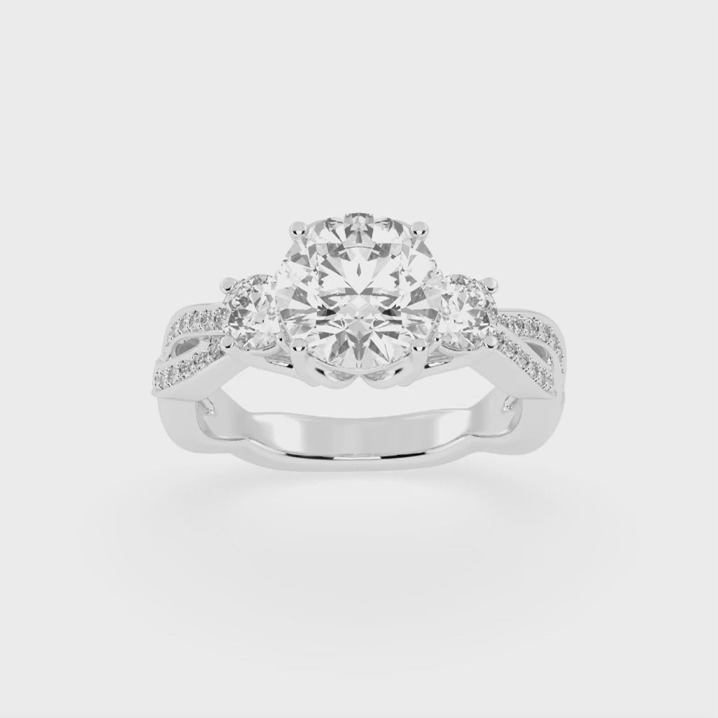 Round Cut Fancy Lab Grown Diamond Engagement Ring with Twisted Pave