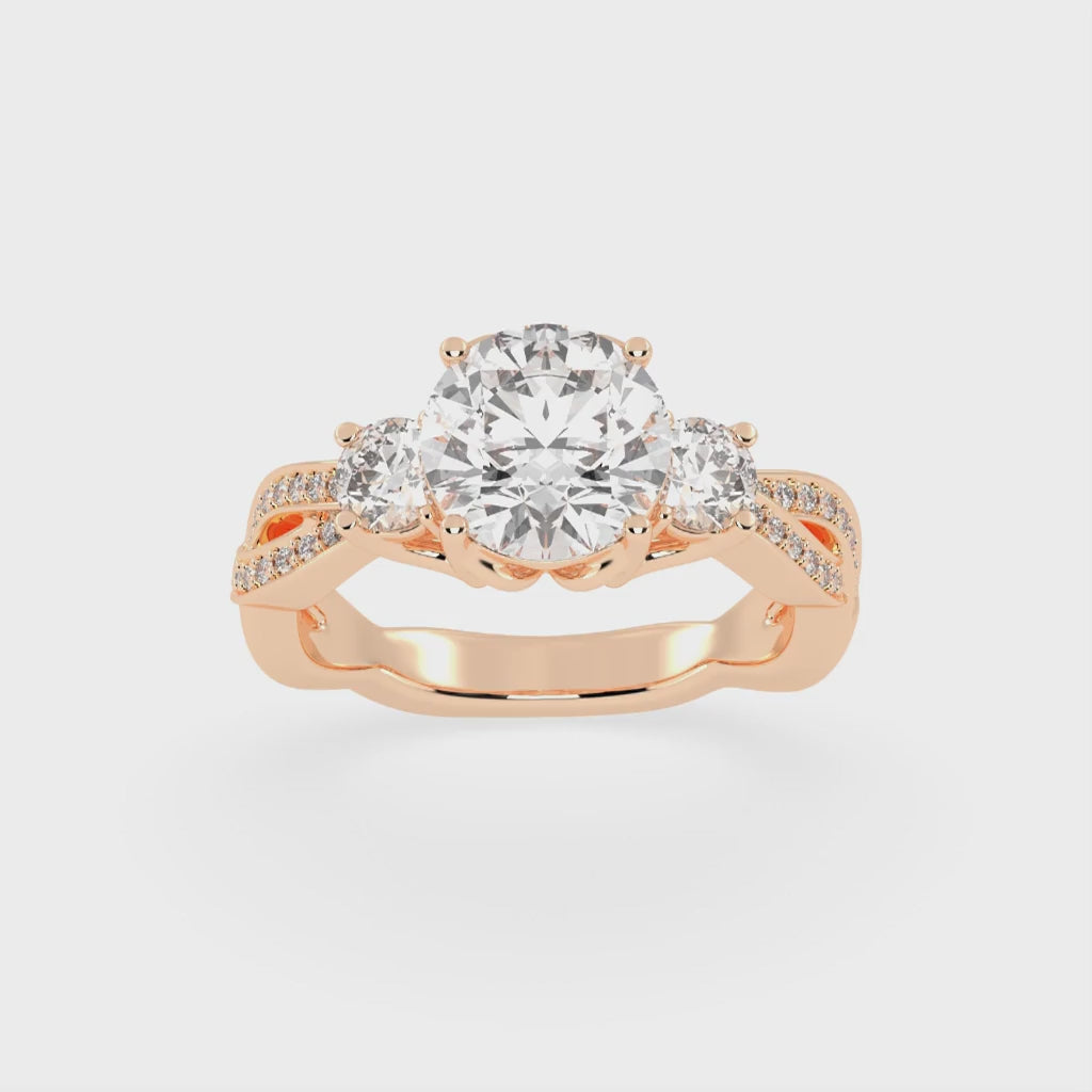 Round Cut Fancy Lab Grown Diamond Engagement Ring with Twisted Pave