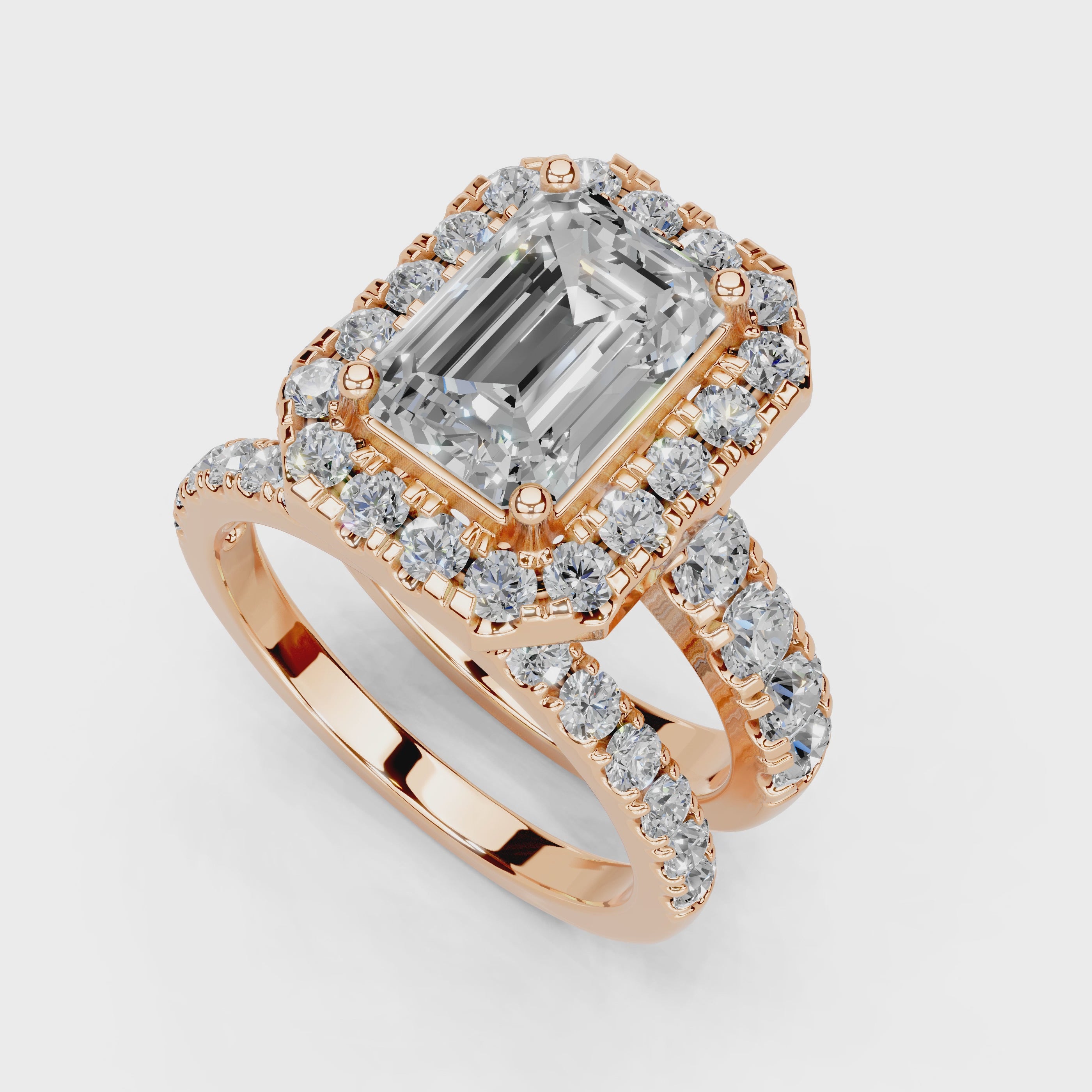 Emerald Cut Double Row Lab Grown Diamond Engagment Ring