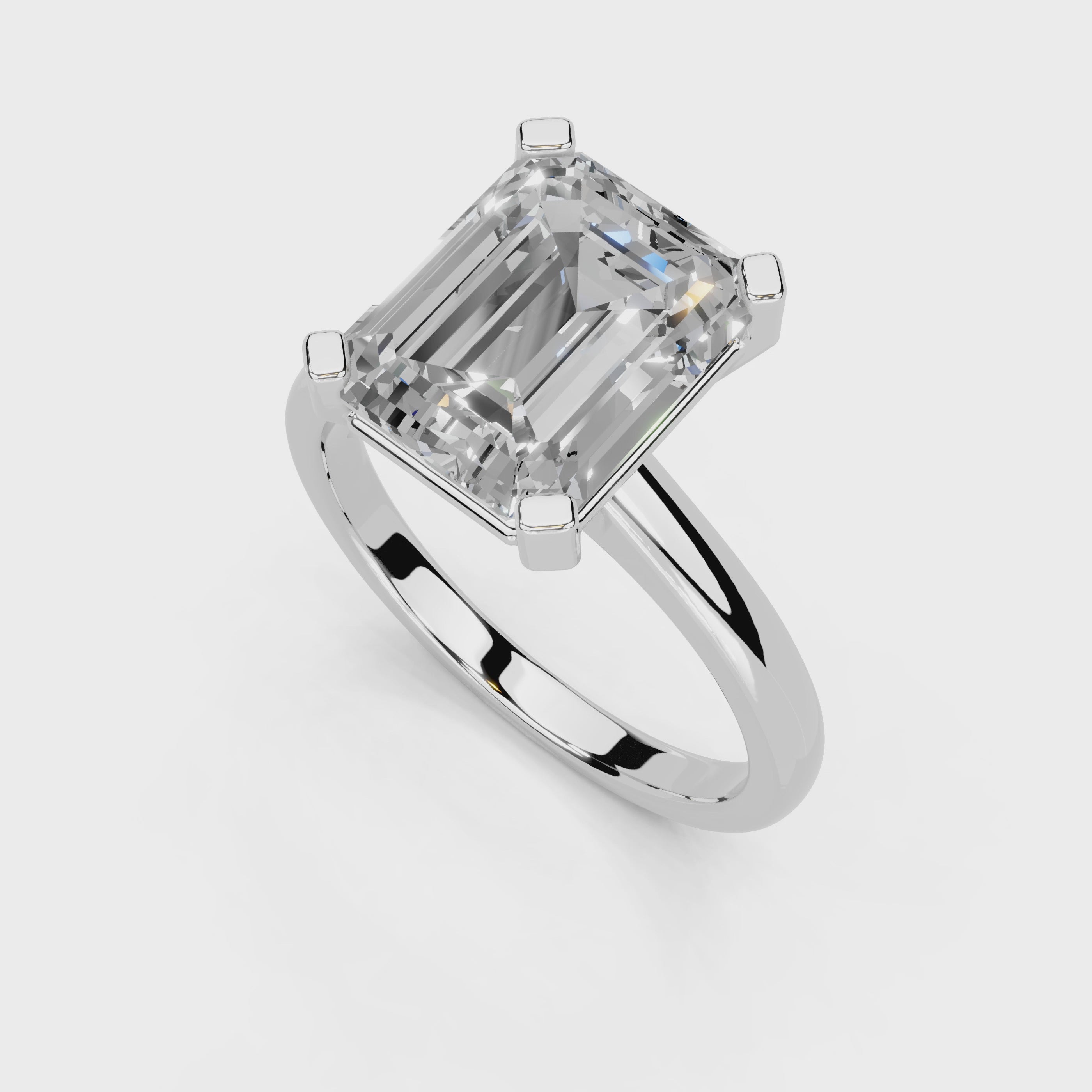 Emerald Cut Low Setting Solitaire Lab Grown Diamond Engagement Ring (2.2 mm width)