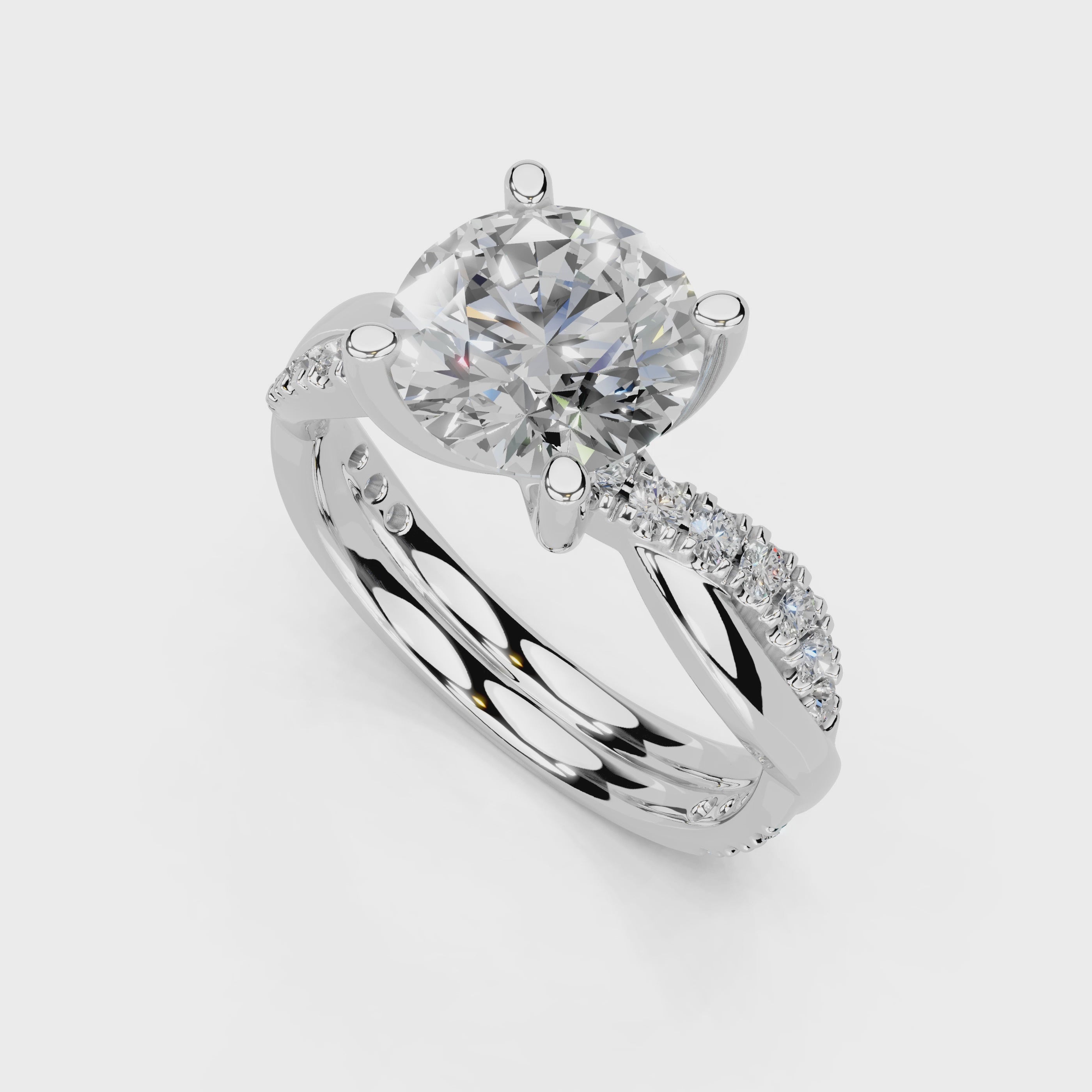 Round Cut Split Shank  Lab Grown Diamond Engagement Ring