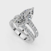 Marquise Cut Claw Prongs  Double Row  Pave Lab Grown Diamond Engagement Ring