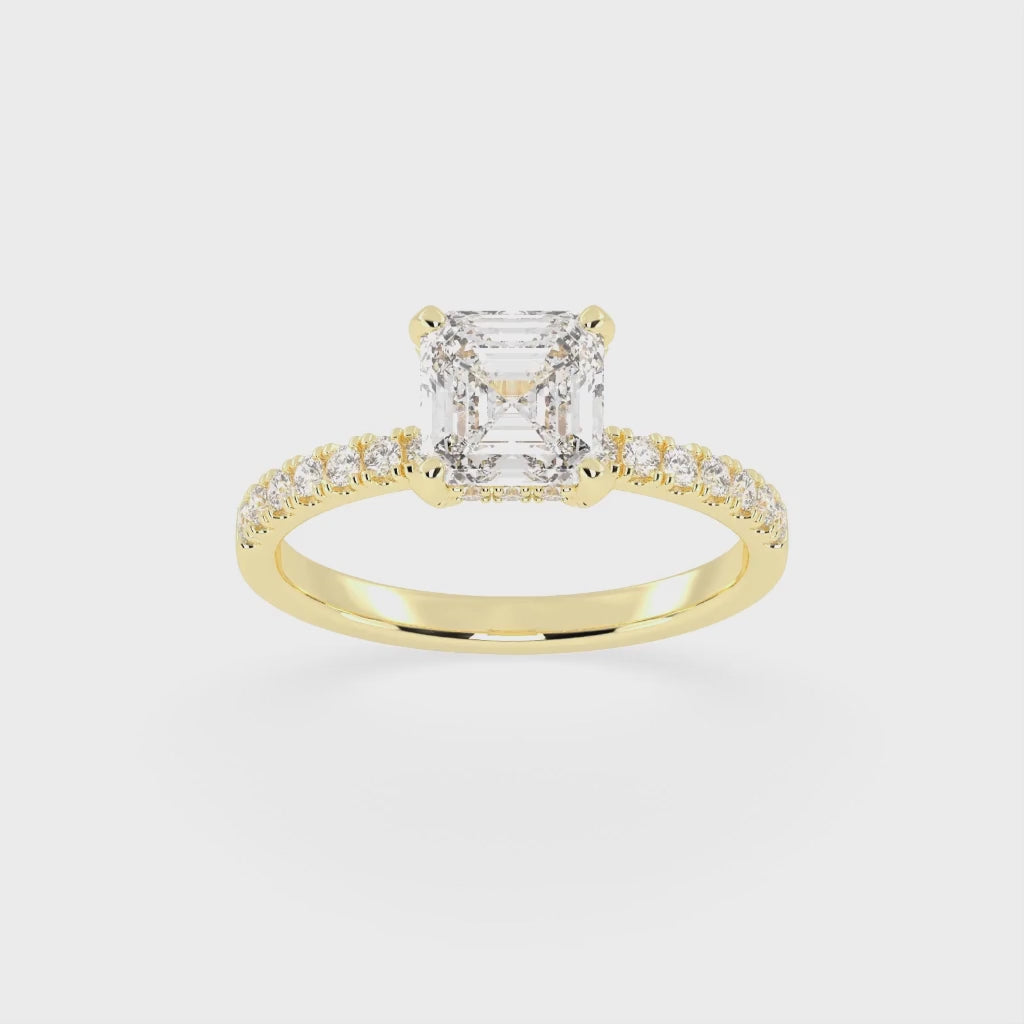 Asscher Cut Hidden Halo Pave  Lab Grown Diamond Engagement Ring