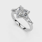 Heart Cut Baguette Accent Lab Grown Diamond Engagement Ring