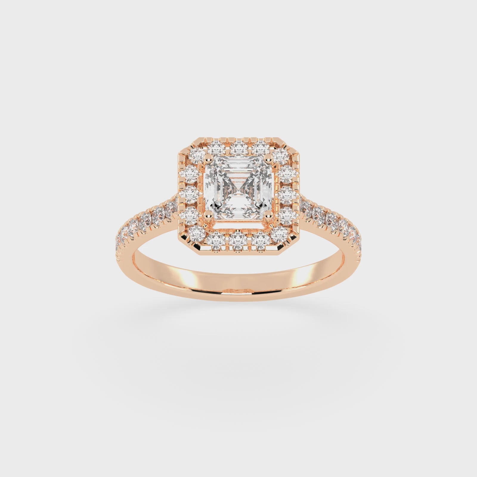 Asscher Cut Pave Setting Halo  Lab Grown Diamond Engagement Ring