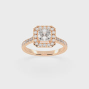 Asscher Cut Pave Setting Halo  Lab Grown Diamond Engagement Ring