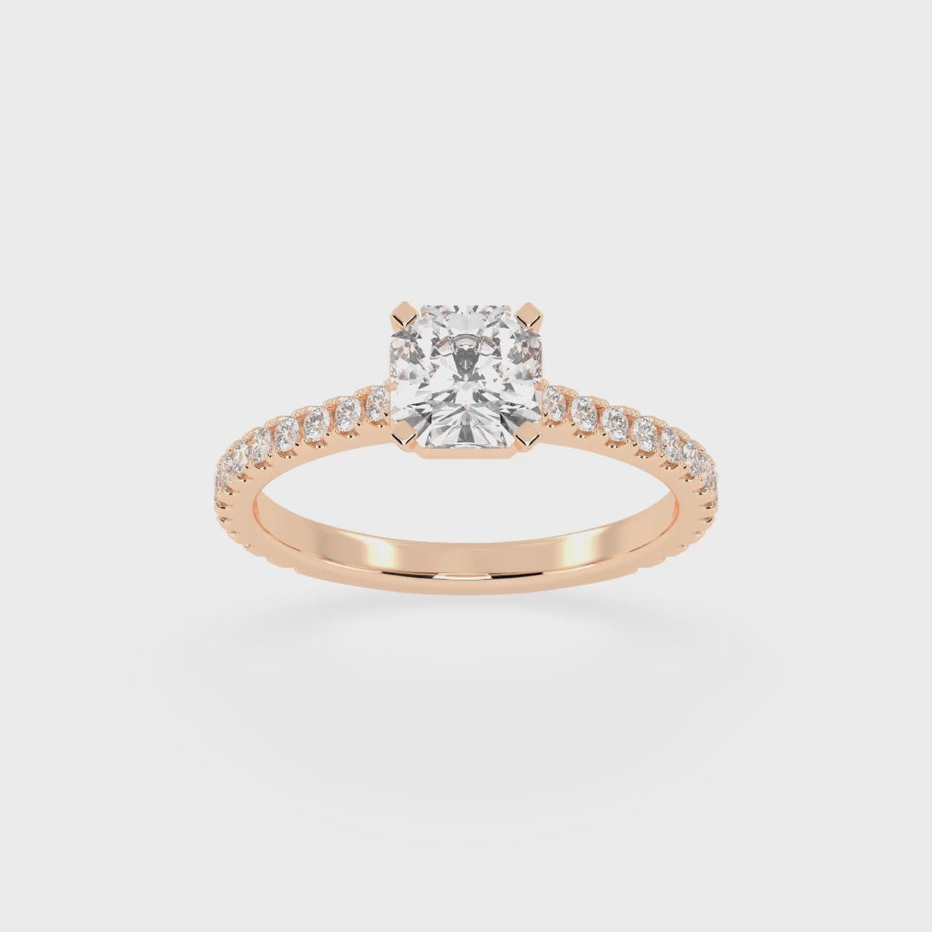 Asscher Cut Four Prong Pave  Lab Grown Diamond Engagement Ring