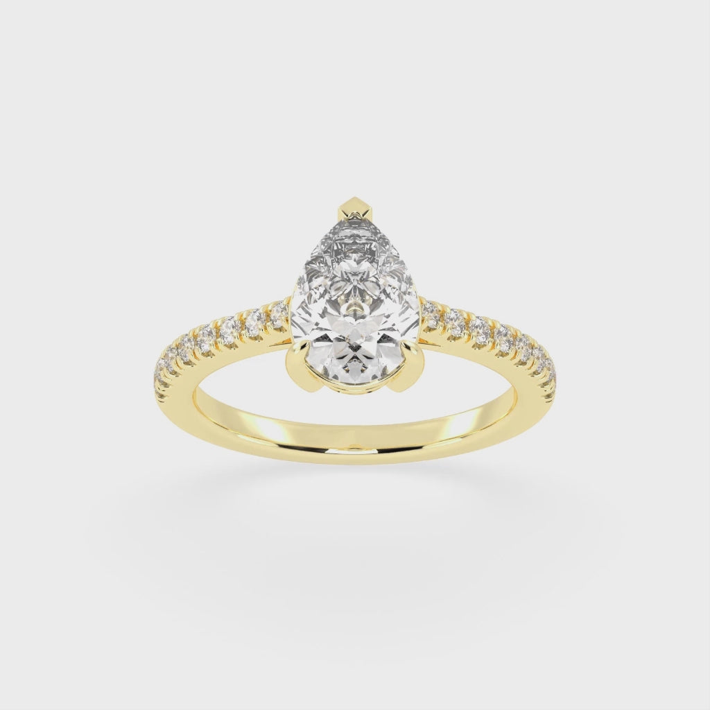 Pear Cut Pave Lab Grown Diamond Engagement Ring