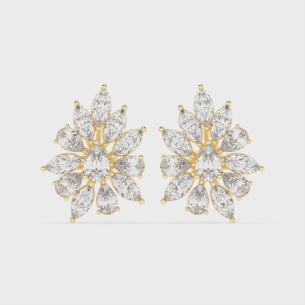 Flower Style Marquise and Pear cut 4.64 Cttw Lab Grown Diamond Earrings