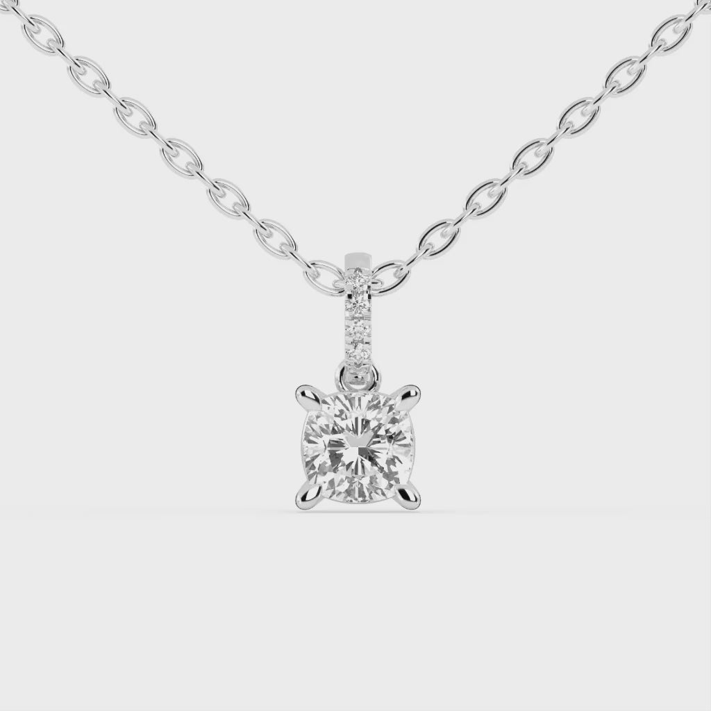 Square Cushion and Round Cut Lab Grown Diamond Solitaire Pendant