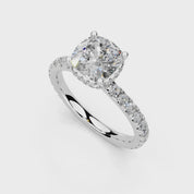 Cushion Cut Discreet Halo  Pave  Lab Grown Diamond Engagement Ring