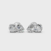 Two Stone Round and Pear cut 1.6 Cttw Lab Grown Diamond Studs