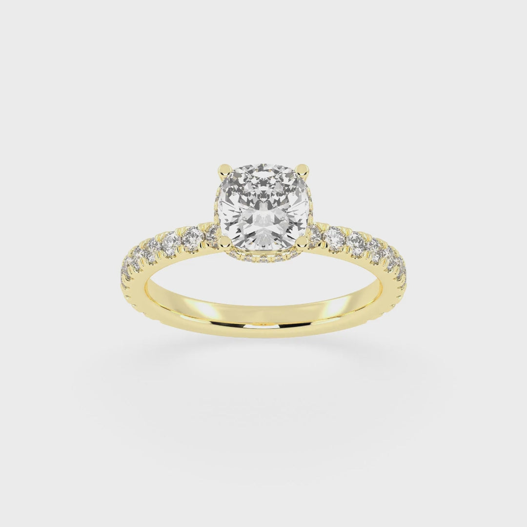 Cushion Cut Discreet Halo  Pave  Lab Grown Diamond Engagement Ring