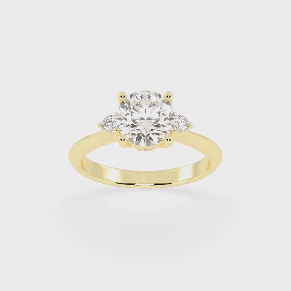 Three Stone Lab Grown Diamond Engagement Ring with Round Cut Center Stone